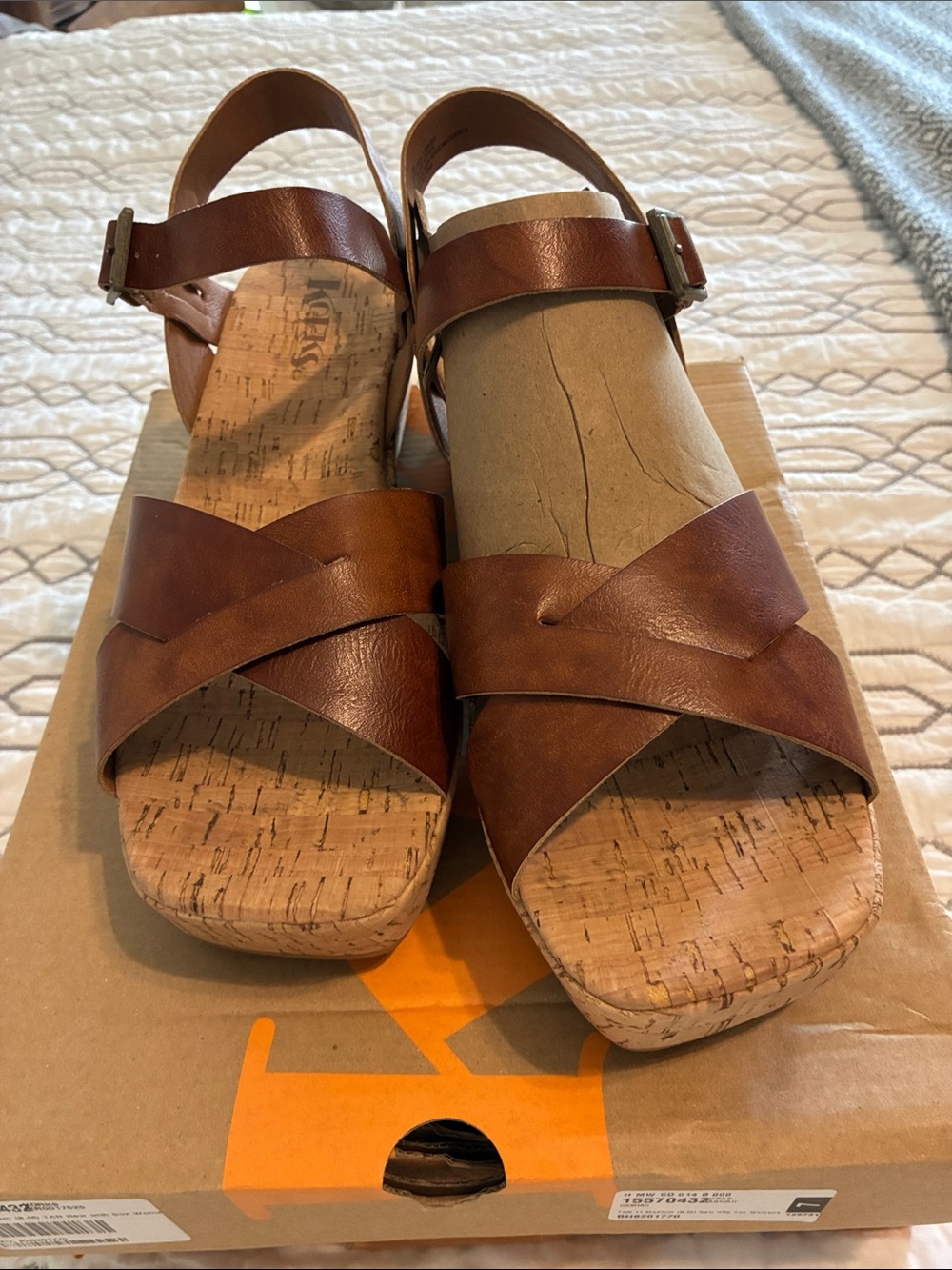 New !!!! Kork-Ease Brown Leather Cork Wedge Sandals - Picture 9 of 11
